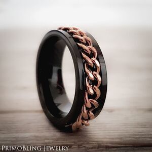 Black Rose Gold Cuban Link Spin Ring